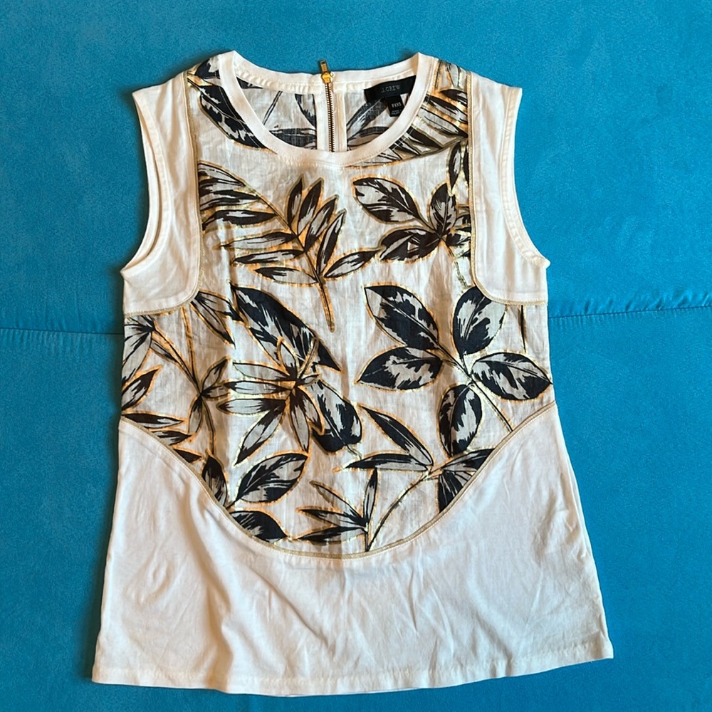 J. Crew tropical leaf print linen tank shell